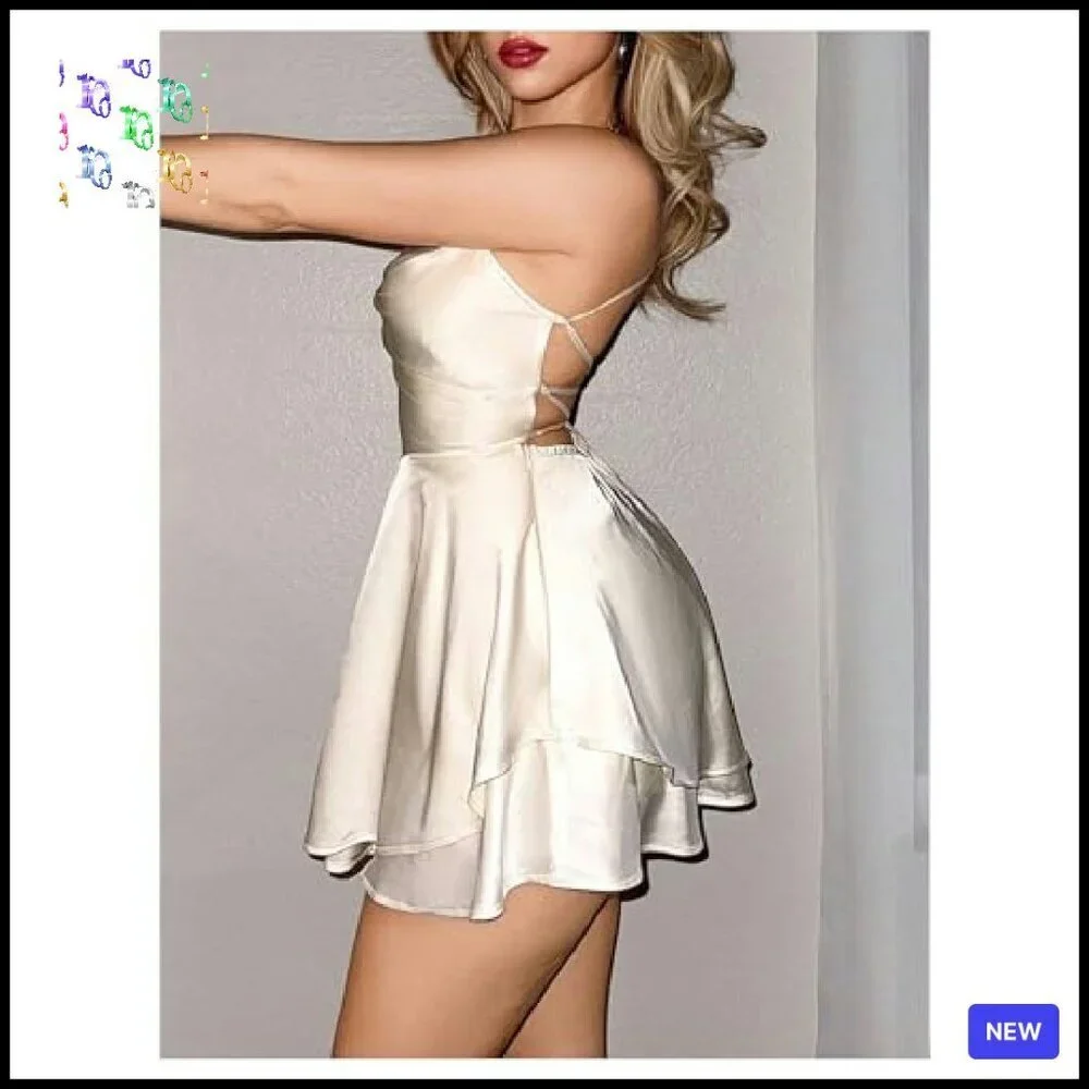 Satin Mini Dress Sexy Backless Tiered Cocktail Party A-Line Chic